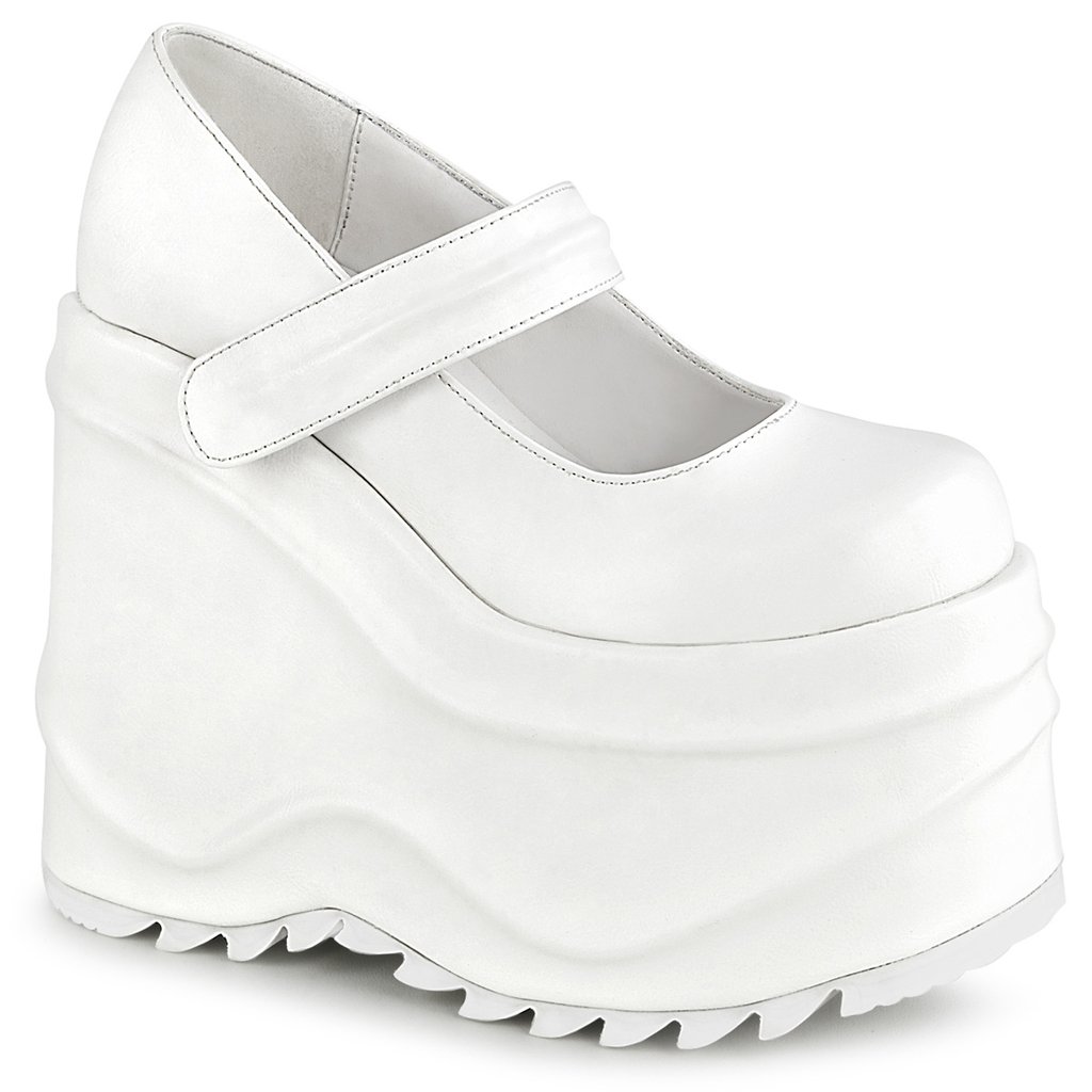 Chaussures Plateforme Demonia Wave 32 Vegan Cuir Femme - Blanche 08679-ABPM